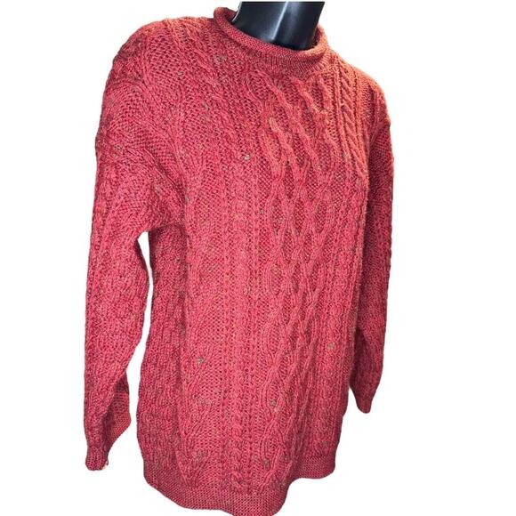 Crafts & Woollens Vintage Red 100% Wool Aran Chunky Pullover Sweater Sz S - Picture 4 of 10